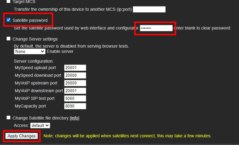 satellite password in MCS