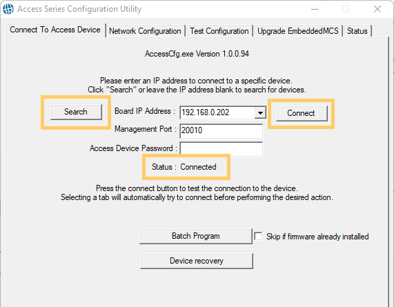 search for the access device to update
