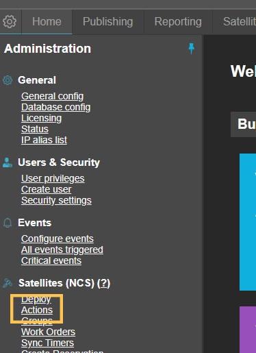 Actions menu item in Administration