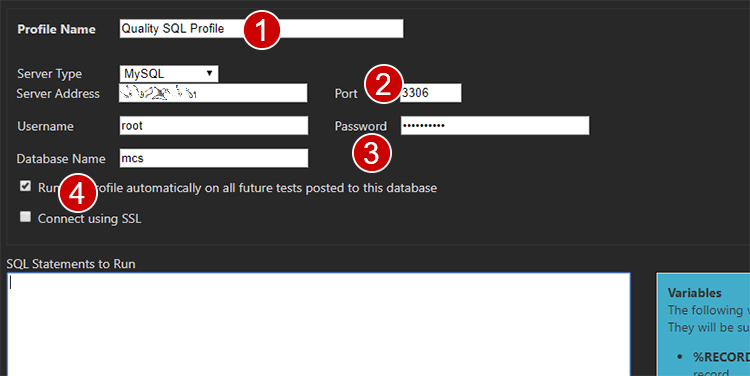 SQL profile connection settings