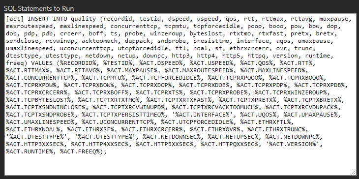 INSERT INTO statement in SQL Statements text box