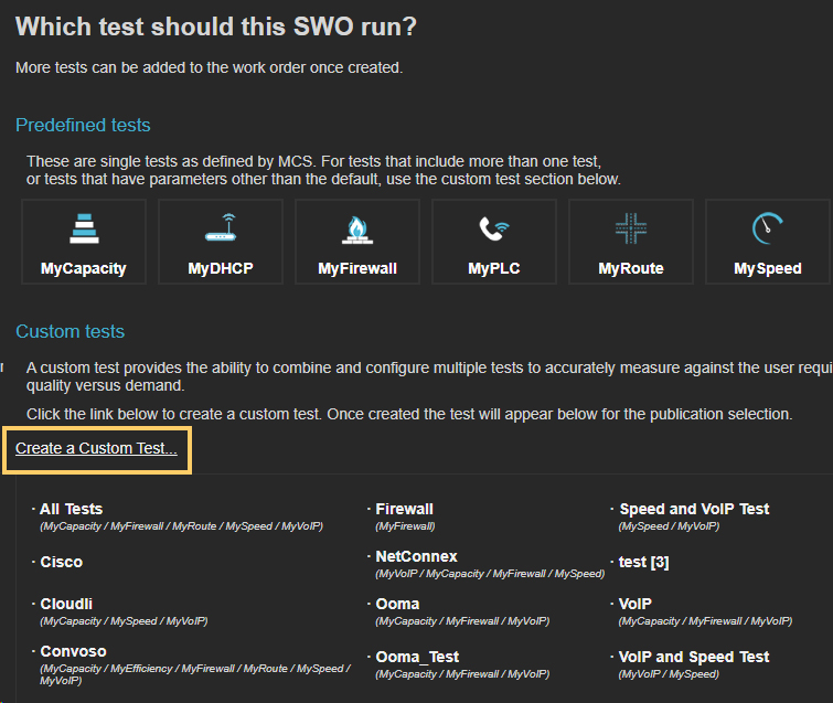 Choose a test dropdown