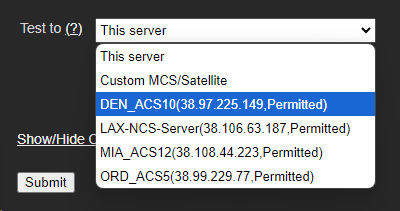 Work order test destination dropdown