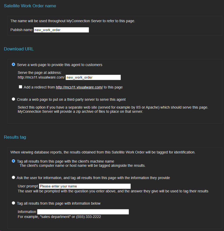 Work order publish options