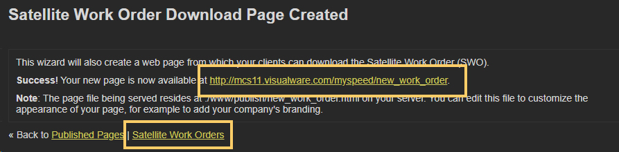 Work order published confirmation