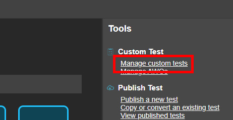 Manage custom tests link in Tools menu
