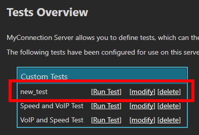 Custom test list showing new test