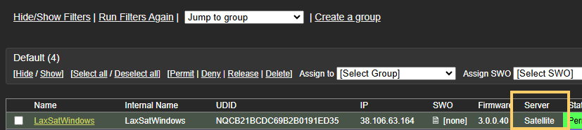 Satellite mode shown as server status