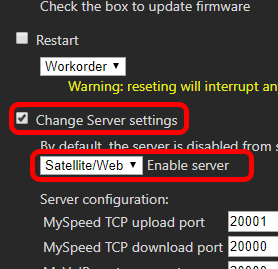 Change Server Setting dropdown with Satellite/Web selected
