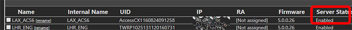 Server status showing Enabled