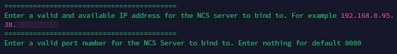 Define NCS server IP and port