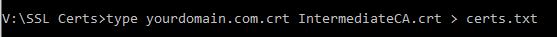 Command prompt showing type command to combine certificates
