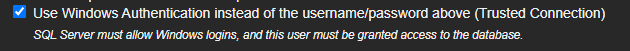 MS SQL Trusted Connection settings