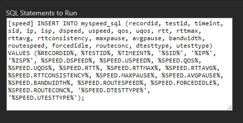 INSERT INTO statement in SQL Statements text box
