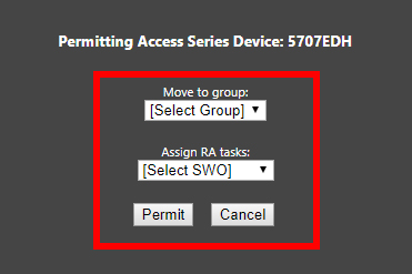 Permit confirmation dialog with Group and SWO options