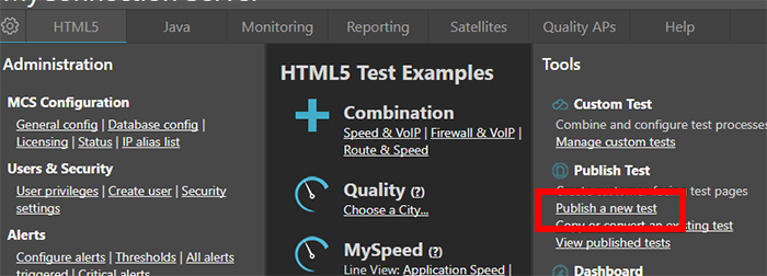 Publish a Test link in Tools menu