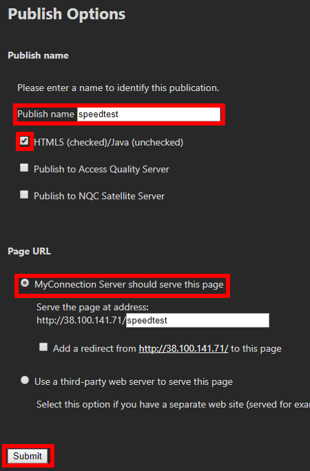 Publish options with name field