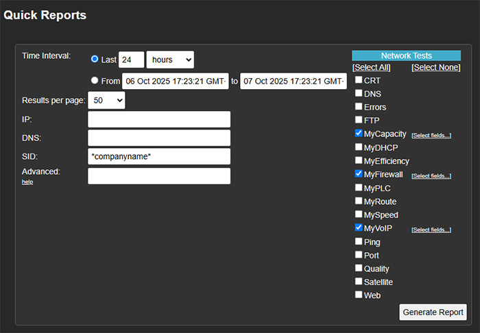 Generate report button interface