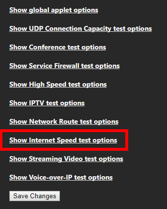 Internet Speed configuration link