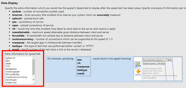 Speed metrics configuration options