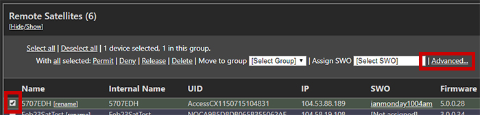 Satellite advanced options