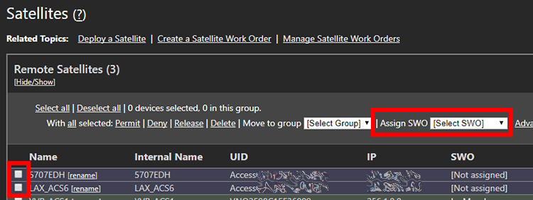 Select satellites and assign SWO