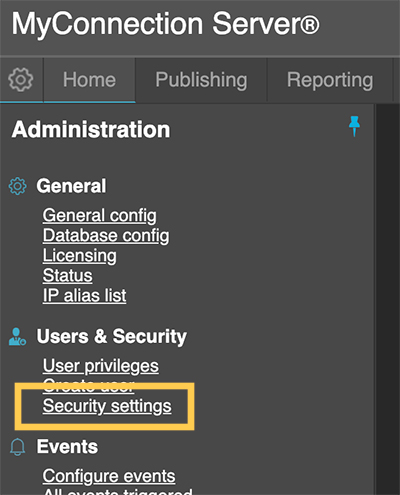 Security settings link