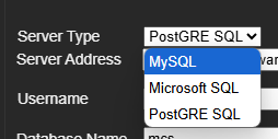 SQL type selection dropdown
