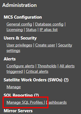 Manage SQL Profiles menu item