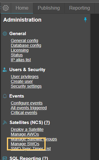 Manage SWOs link in administration panel