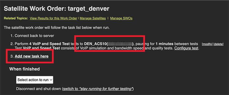 Test target in work order line item