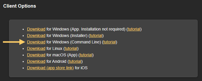 Command line download link