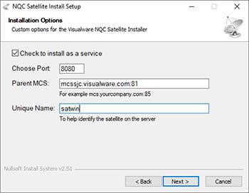 Windows satellite installer configuration
