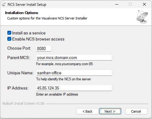 Windows satellite server configuration wizard