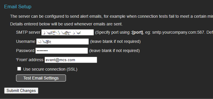Email settings section at the bottom of General Configuration