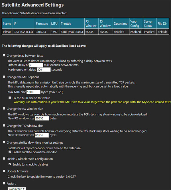 Advanced options dialog for Access Series devices