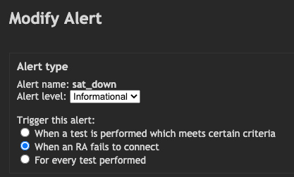 Satellite down alert type selection