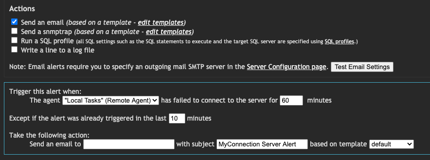 Satellite down alert email configuration