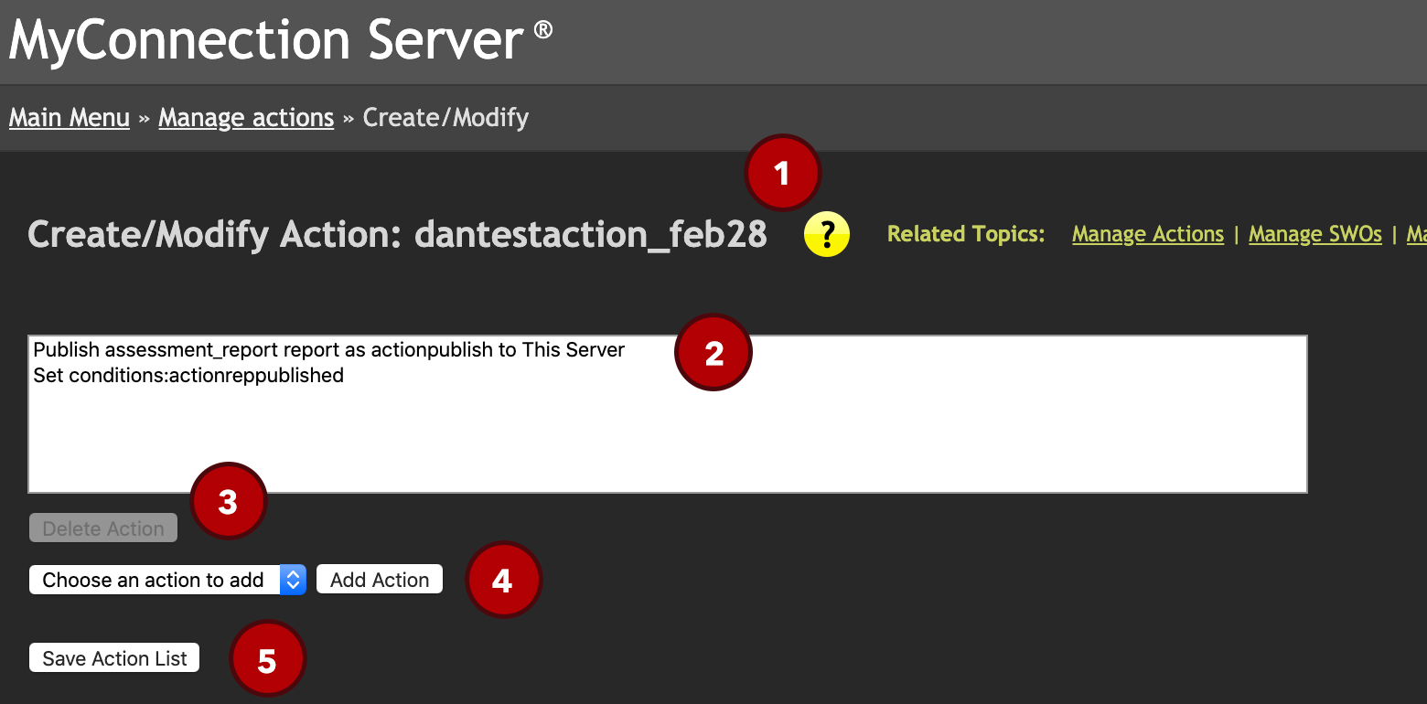 create or modify an action in MCS