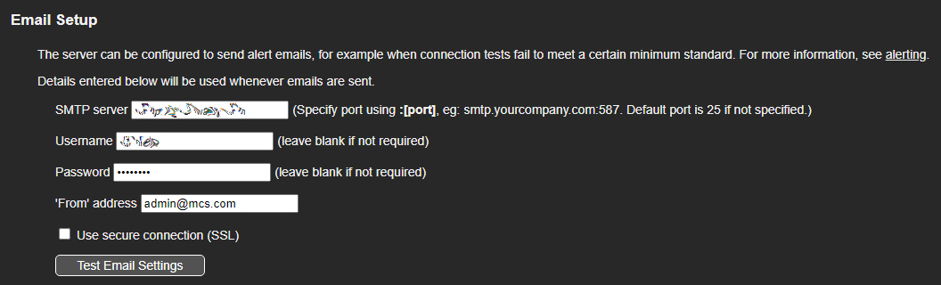 Email setup settings