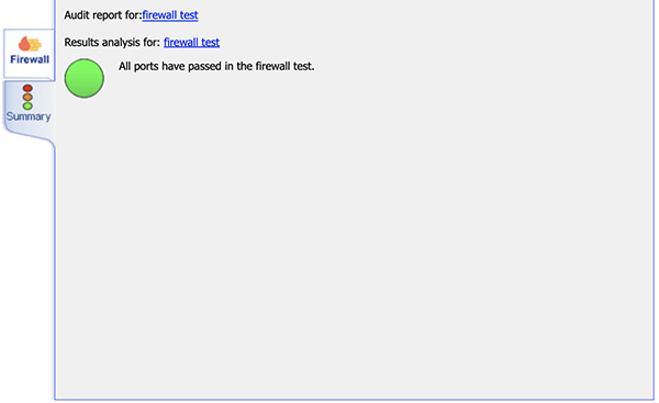 Firewall summary tab with pass/fail counts