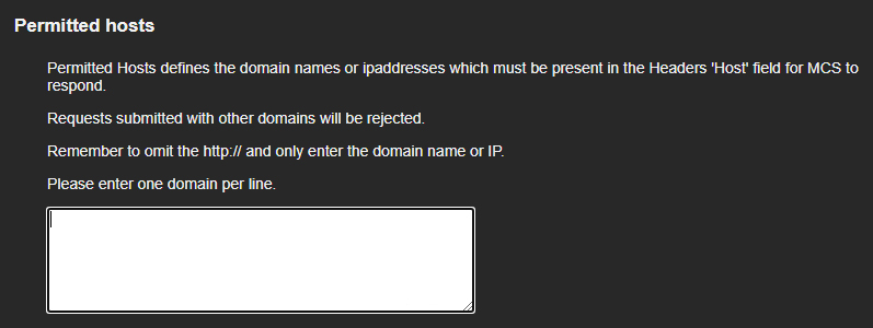 Permitted hosts settings