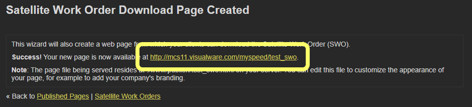 Published SWO showing the download link