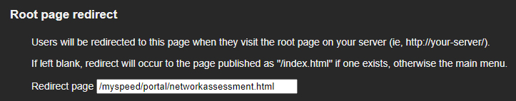 Root page redirect settings