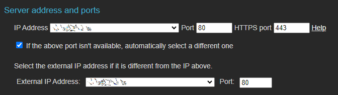 Server IP and port settings