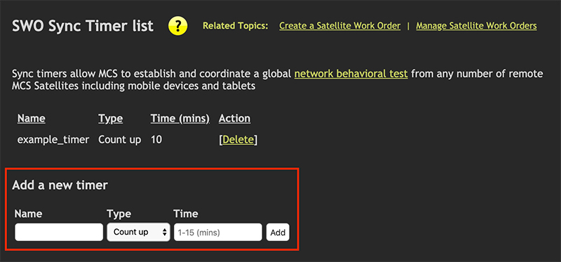 Create sync timer form with name, type, and time fields