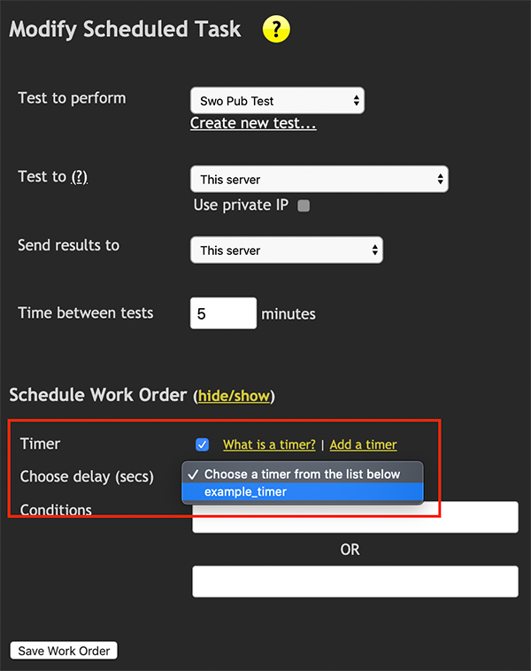 Calendar section with timer checkbox and sync timer drop-down